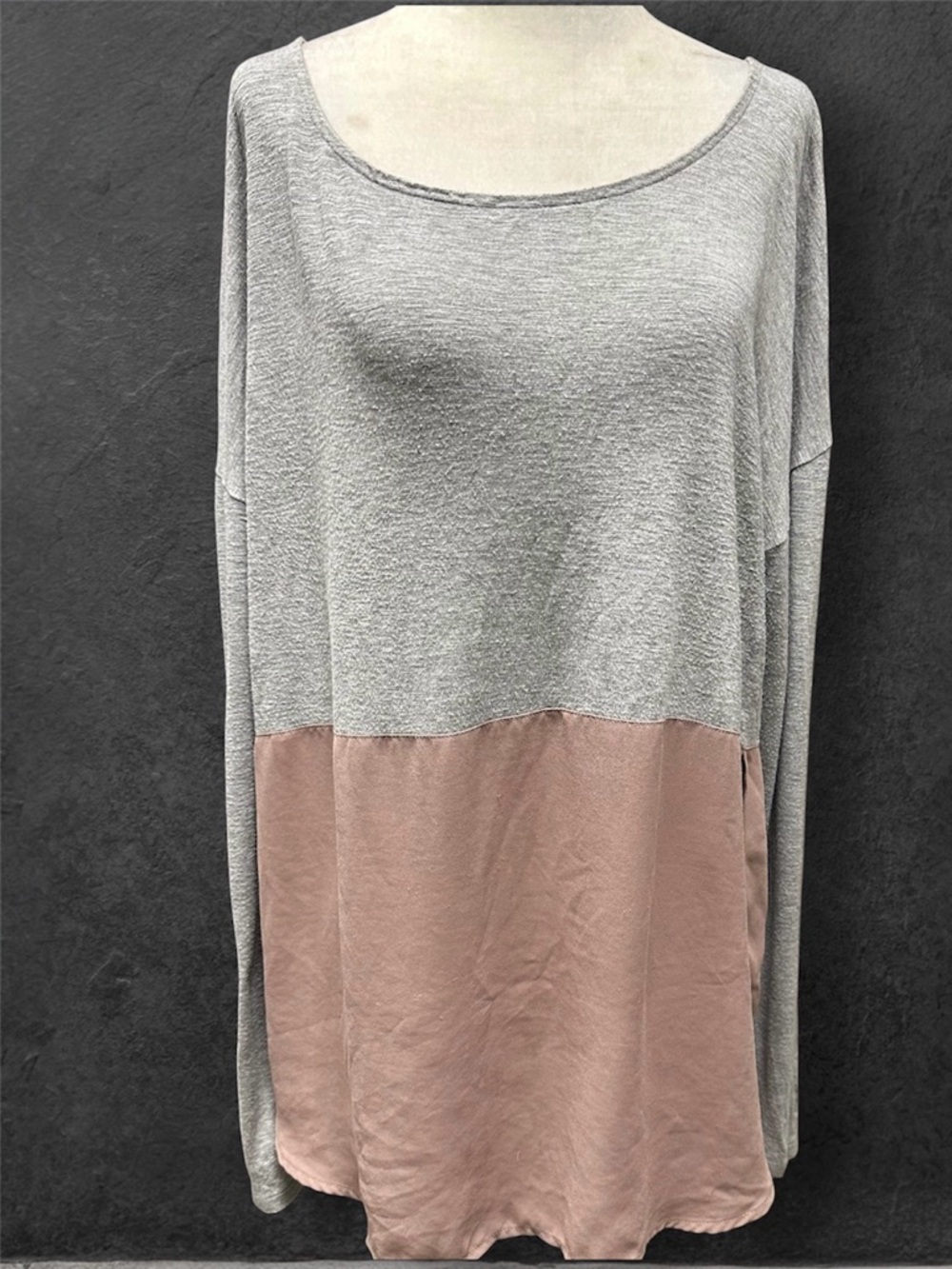 Mixed Media Grey and Dusty Pink Long Sleeve Top L